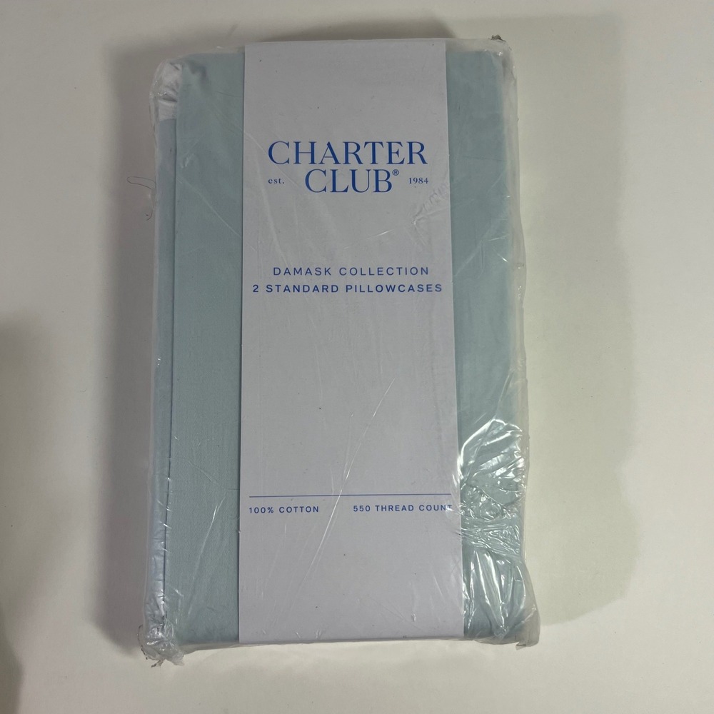 Charter Club Damask Collection 2 Standard Pillowcases‎ 550 TC Light Blue NIP